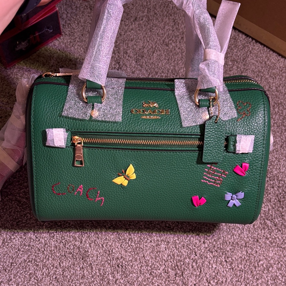 Coach Rowen Green Satchel with Colorful Diary Embroidery C8280